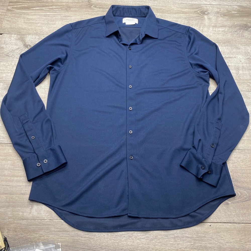 Ministry of Supply Shirt Apollo Mens XL Navy Blue Outlast Performance Knit L/S